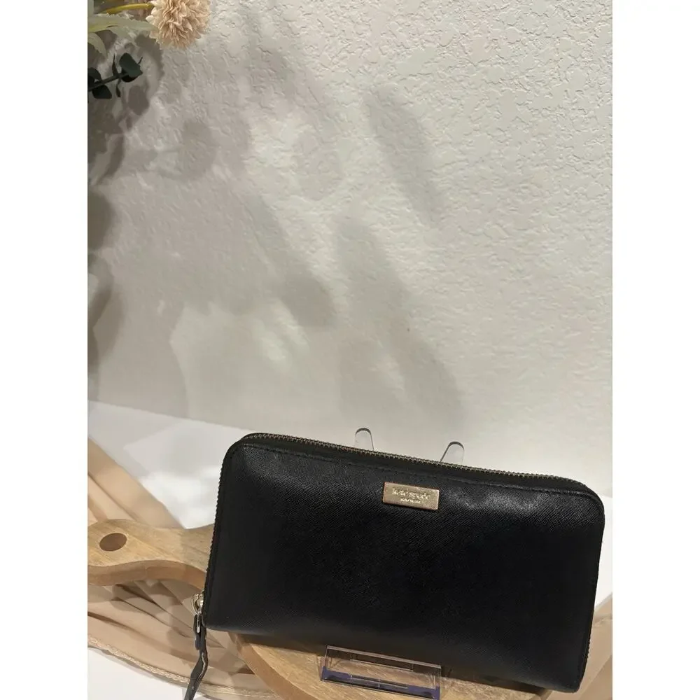 Kate Spade New York Black Solid Logo Zip-Around Wallet Credit Card Holder